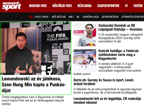 헝가리 스포츠 전문지 '넴제티 스포츠'의 첫 화면